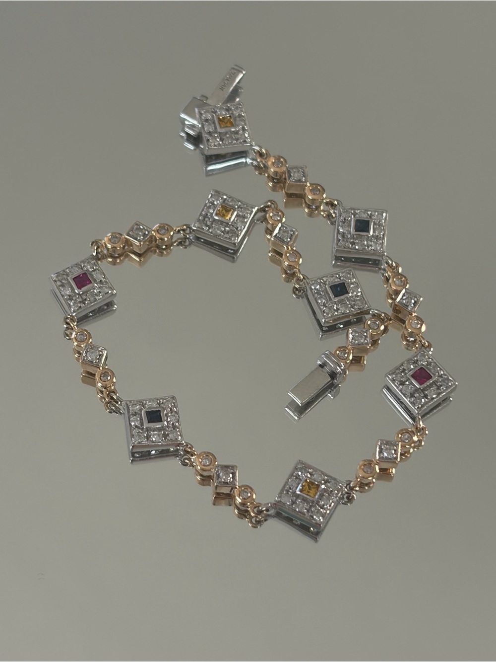 14K White and Yellow GOLD Diamond and Gemstone Bracelet